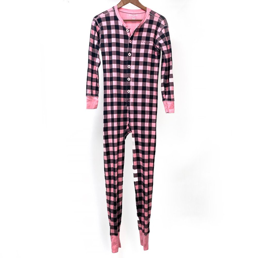 Little Blue House Pink Black Buffalo Check One Piece Onesie Union Suit, Size XS